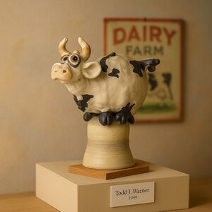 Todd J Warner 1999 Signed Ceramic Cow Bell Animal Series Sculpture